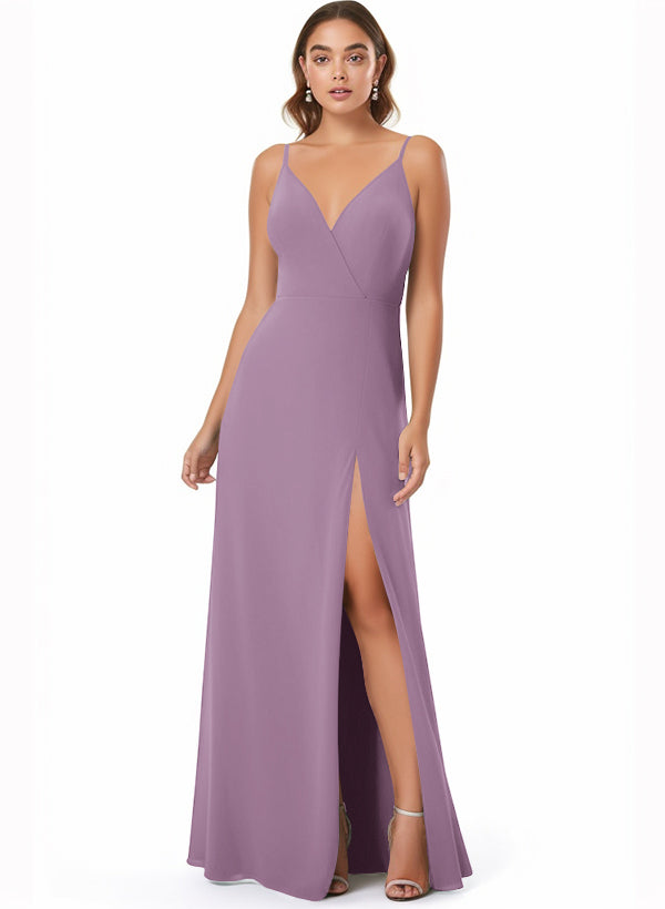 Chiffon V-neck Bridesmaid Dress With Front Split