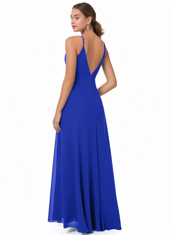 Chiffon V-neck Bridesmaid Dress With Front Split