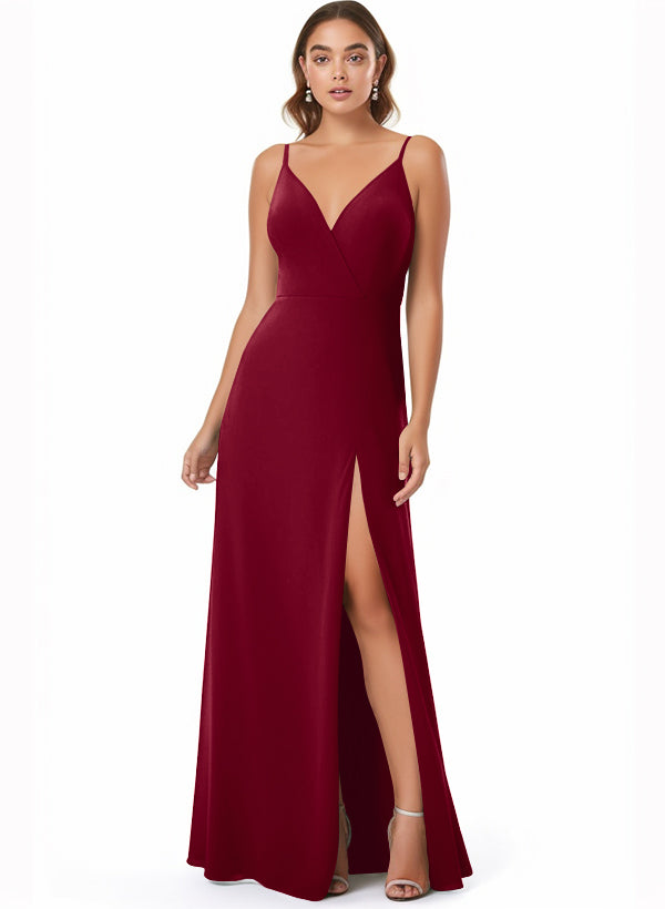 Chiffon V-neck Bridesmaid Dress With Front Split