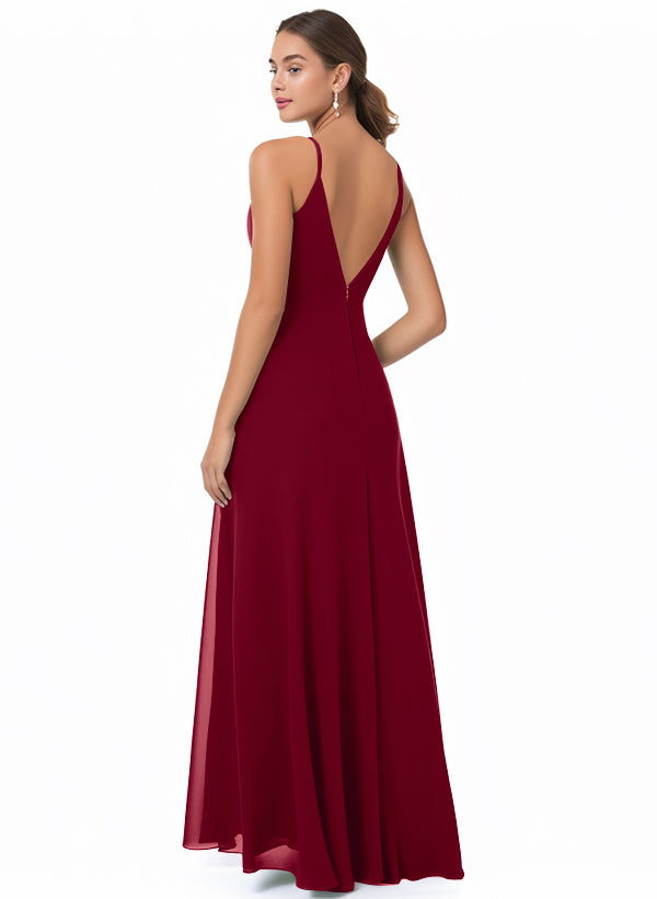 Chiffon V-neck Bridesmaid Dress With Front Split