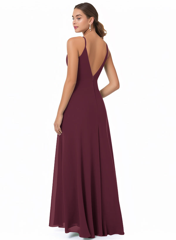 Chiffon V-neck Bridesmaid Dress With Front Split