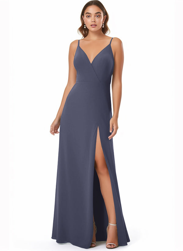 Chiffon V-neck Bridesmaid Dress With Front Split