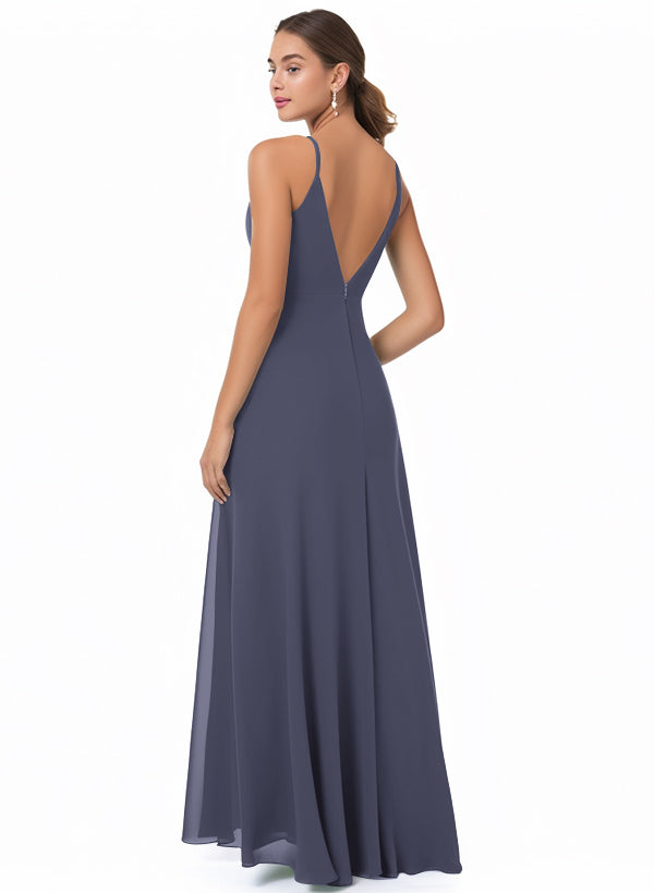 Chiffon V-neck Bridesmaid Dress With Front Split