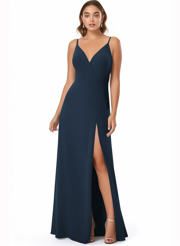Chiffon V-neck Bridesmaid Dress With Front Split