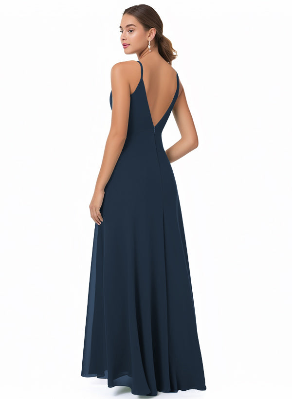 Chiffon V-neck Bridesmaid Dress With Front Split
