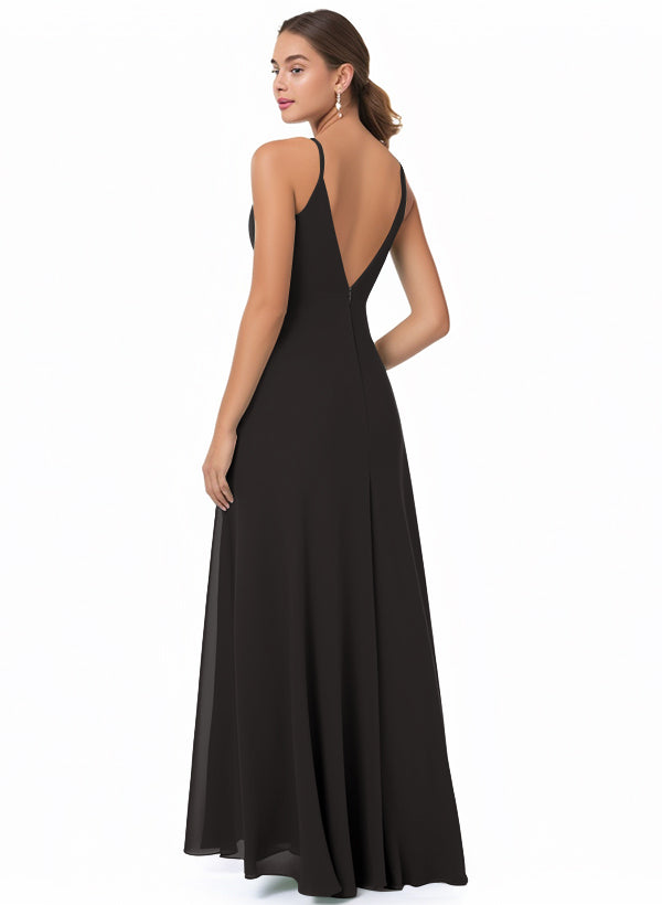 Chiffon V-neck Bridesmaid Dress With Front Split