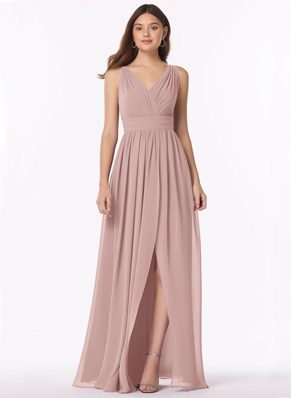 A-Line Bridesmaid Dresses With Ruffle and V-Neck