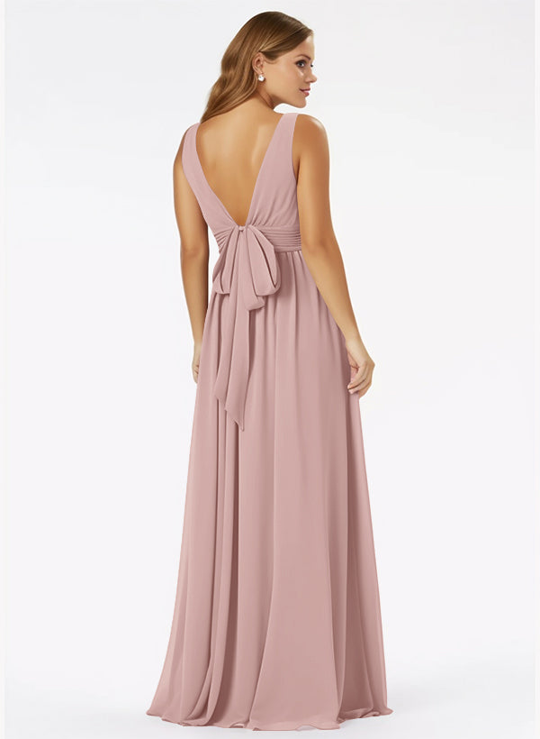 A-Line Bridesmaid Dresses With Ruffle and V-Neck