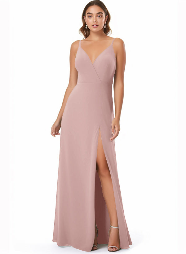 Chiffon V-neck Bridesmaid Dress With Front Split