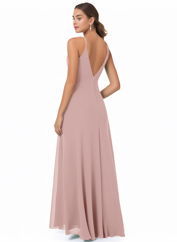 Chiffon V-neck Bridesmaid Dress With Front Split