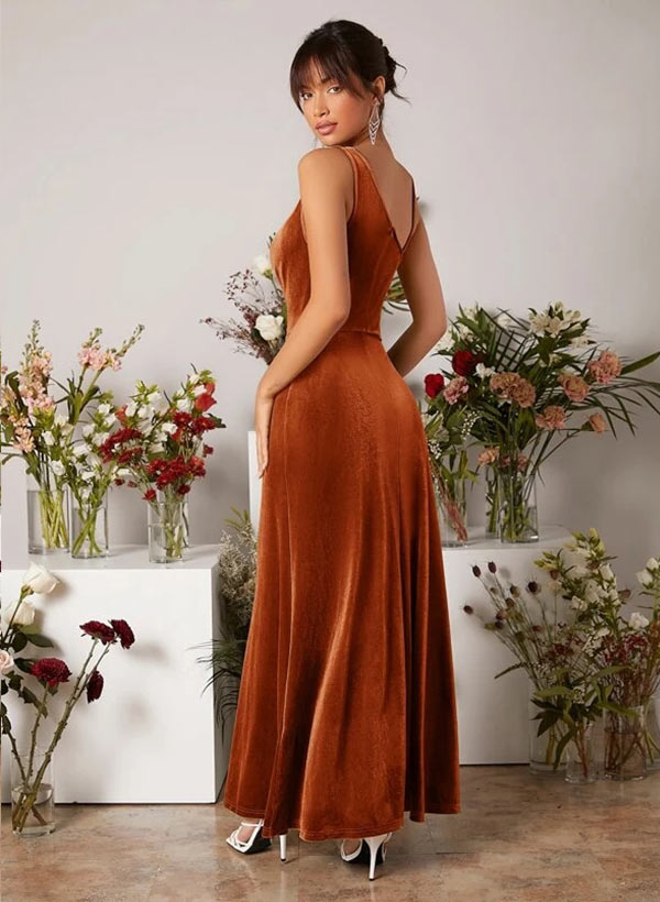 Velvet Bridesmaid Dresses with Sheath Cowl Neck and Sleeveless Design