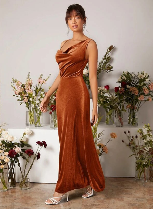 Velvet Bridesmaid Dresses with Sheath Cowl Neck and Sleeveless Design