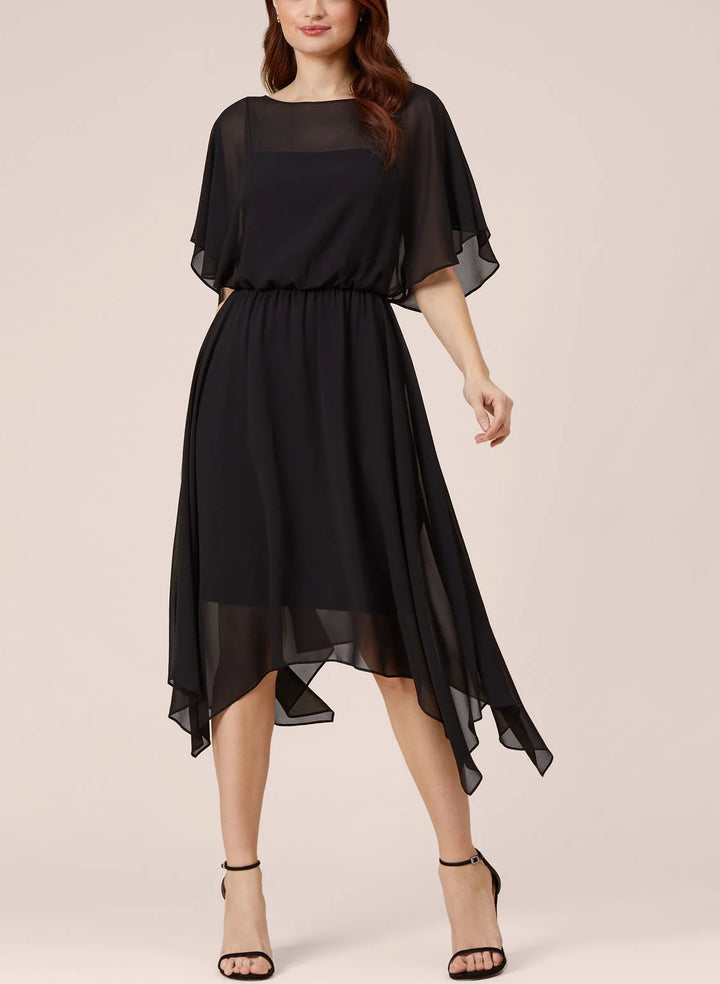 Square Neckline A-Line Chiffon Bridesmaid Dresses With Ruffle 1/2 Sleeves