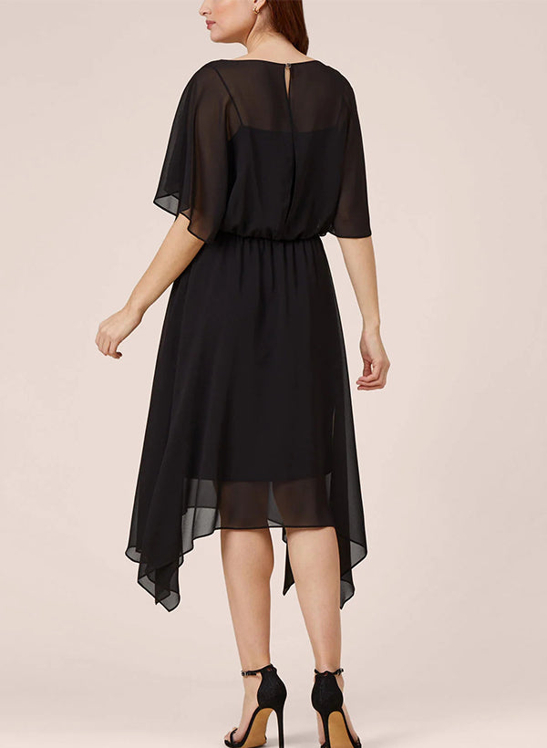 Square Neckline A-Line Chiffon Bridesmaid Dresses With Ruffle 1/2 Sleeves
