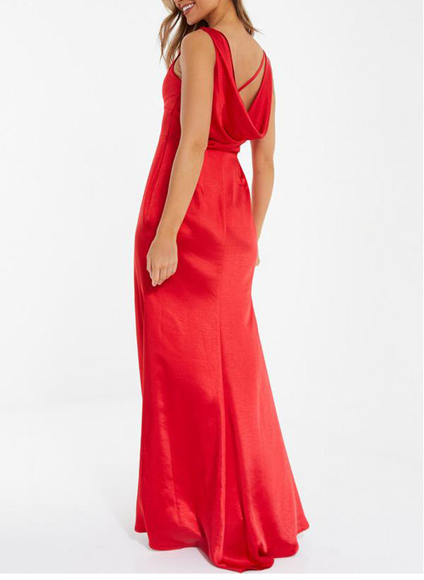 Satin Sexy Open Back Bridesmaid Dresses With Split Front