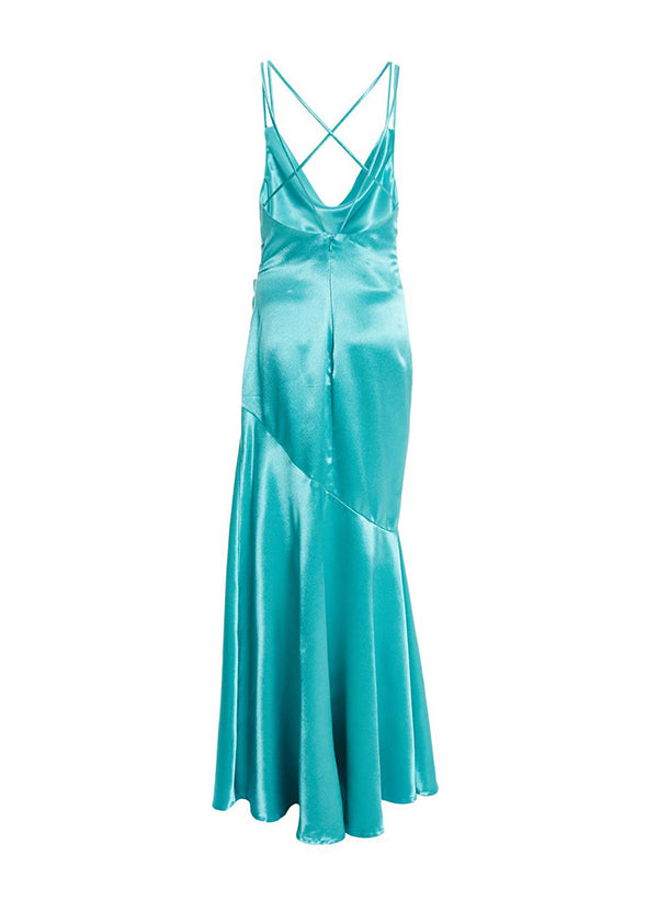 Cowl Neck Cross Back Floor-Length Satin Bridesmaid Dresses