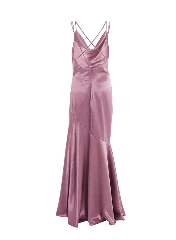 Cowl Neck Cross Back Floor-Length Satin Bridesmaid Dresses