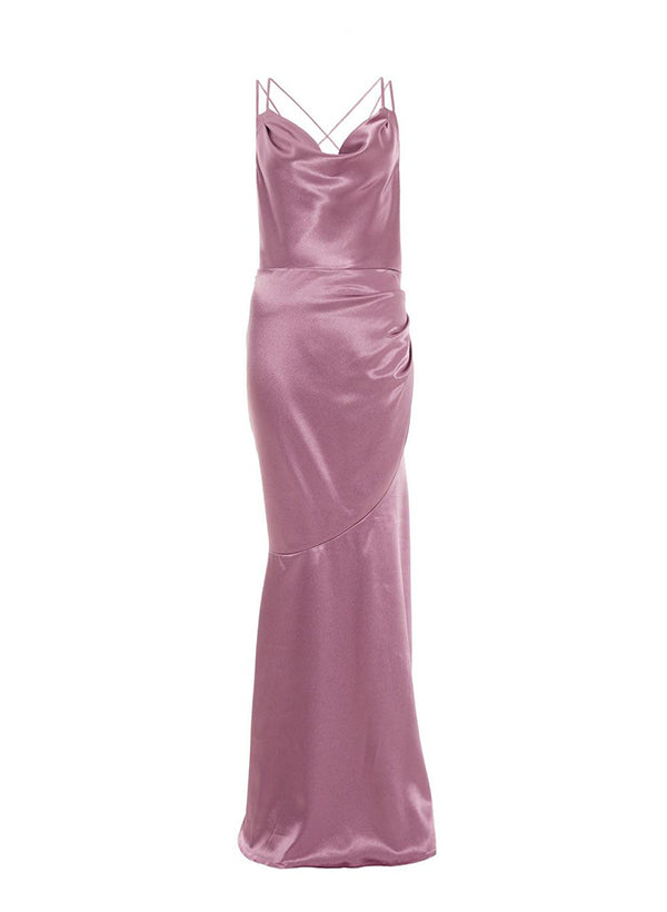 Cowl Neck Cross Back Floor-Length Satin Bridesmaid Dresses