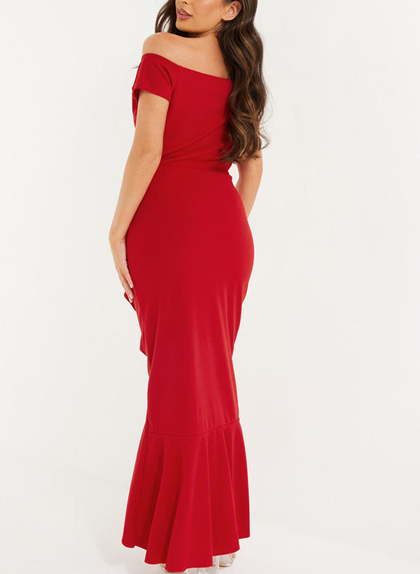 Off-the-Shoulder Chiffon Bridesmaid Dresses With Ruffle - Sheath/Column