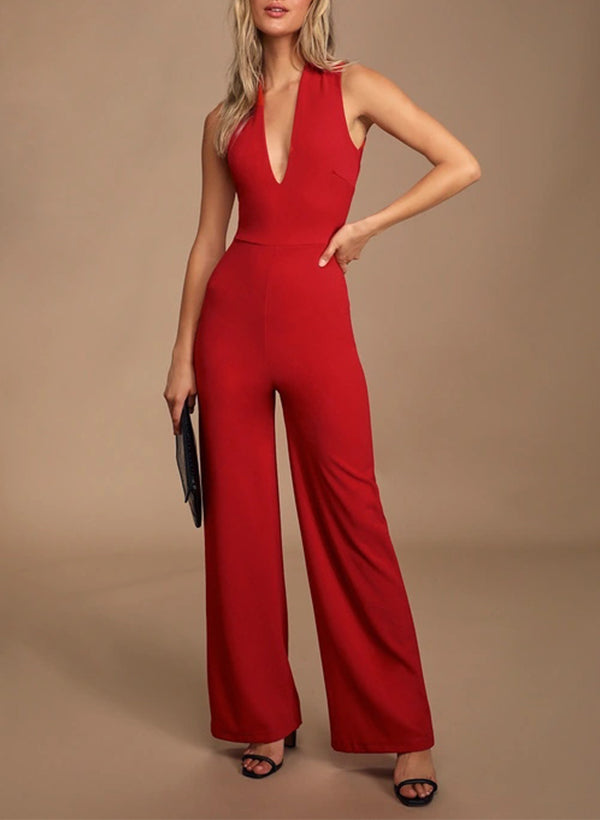 V-Neck Sleeveless Floor-Length Elastic Satin Bridesmaid Dresses
