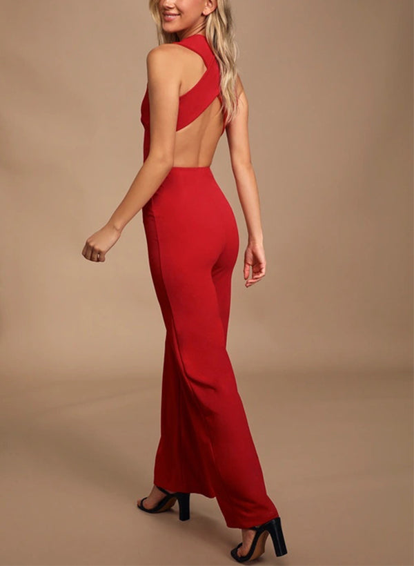 V-Neck Sleeveless Floor-Length Elastic Satin Bridesmaid Dresses
