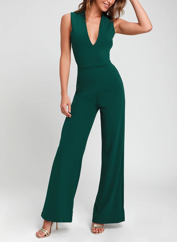 V-Neck Sleeveless Floor-Length Elastic Satin Bridesmaid Dresses