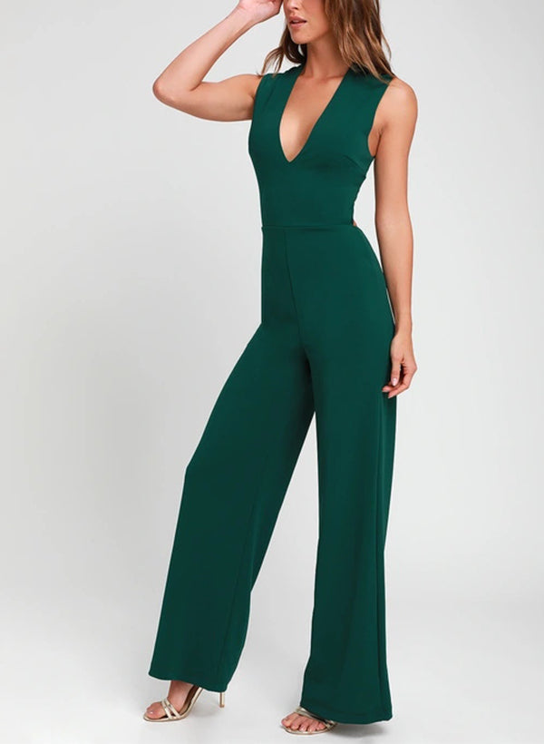V-Neck Sleeveless Floor-Length Elastic Satin Bridesmaid Dresses