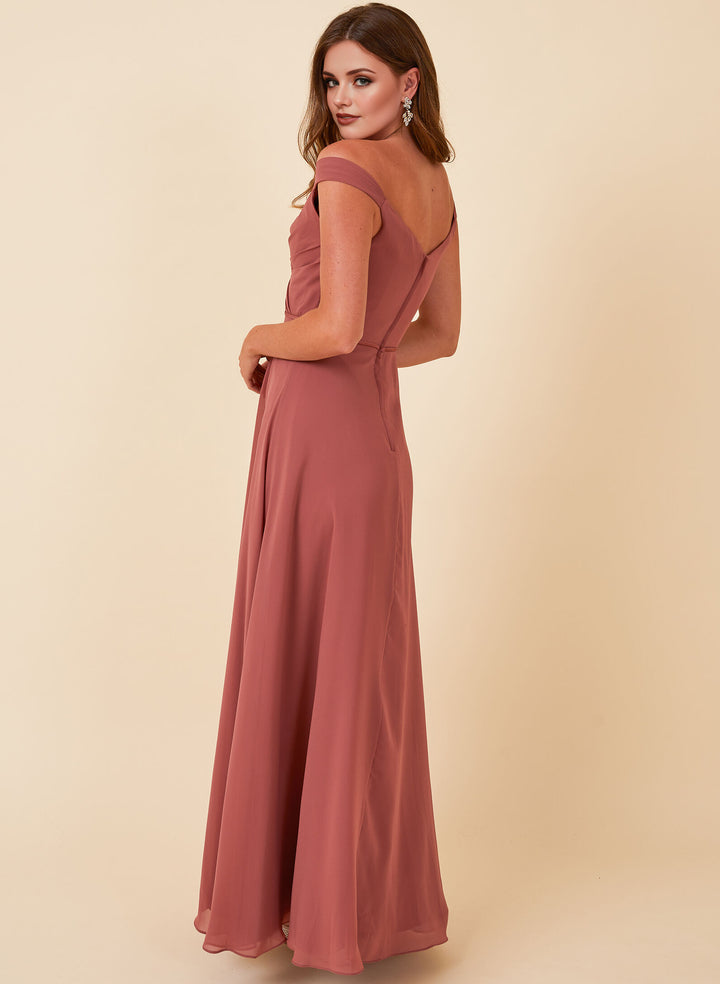 Rose Off-The-Shoulder Bridesmaid Dresses With Chiffon