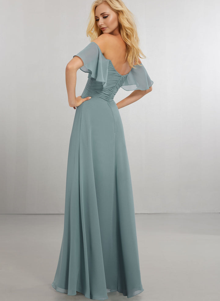 A-Line Off-The-Shoulder Short Sleeve Floor-Length Chiffon Bridesmaid Dress