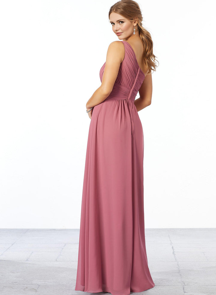 A-Line One-Shoulder Sleeveless Floor-Length Chiffon Bridesmaid Dresses