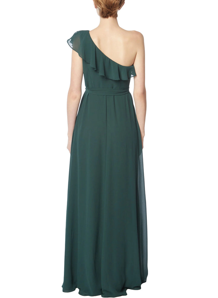 Green Chiffon A-Line Bridesmaid Dress With Cascading Ruffles
