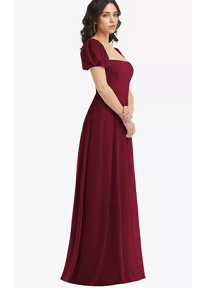 Chiffon A-Line Bridesmaid Dresses with Square Neckline and Slit