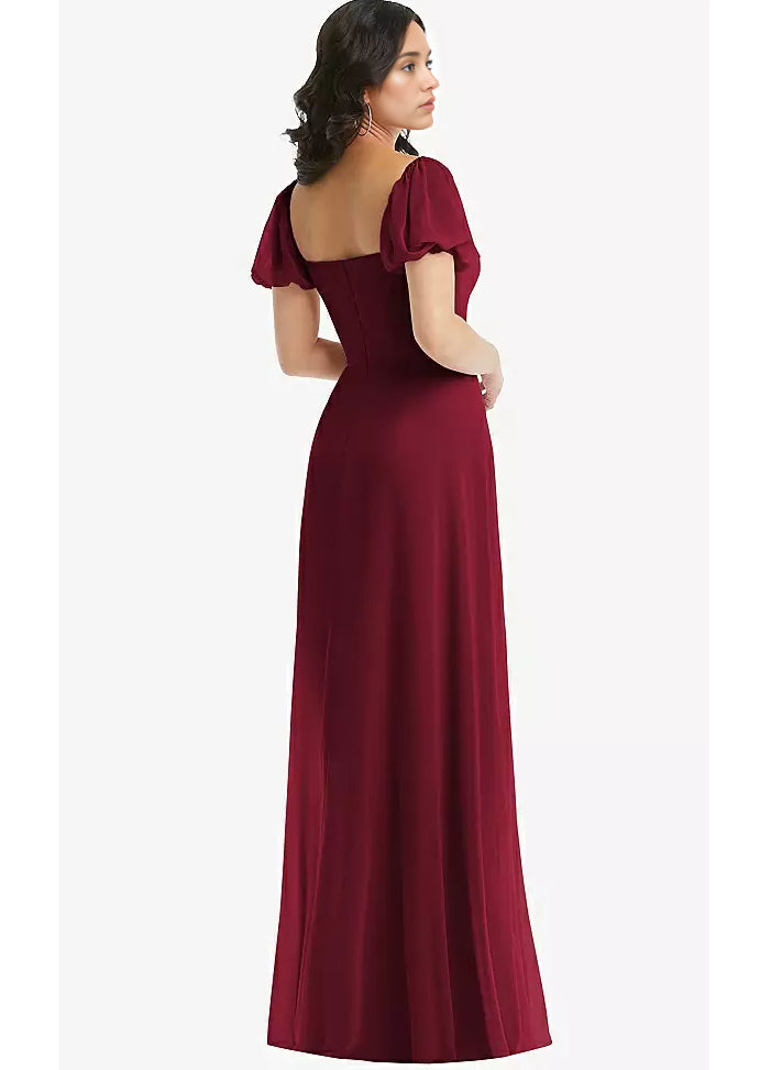 Chiffon A-Line Bridesmaid Dresses with Square Neckline and Slit