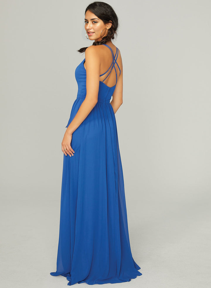 Blue Bridesmaid Dresses With A-Line Silhouette And Cascading Ruffles