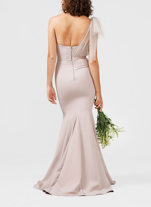 Trumpet Mermaid One Shoulder Sleeveless Sweep Train Bridesmaid Dresses