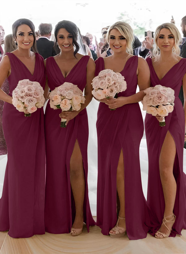 Cowl Neck Sleeveless Chiffon Bridesmaid Dresses With Front Split