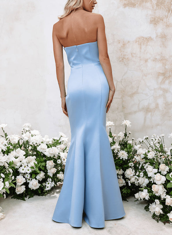 Strapless Sleeveless Floor-Length Satin Bridesmaid Dresses - Trumpet/Mermaid