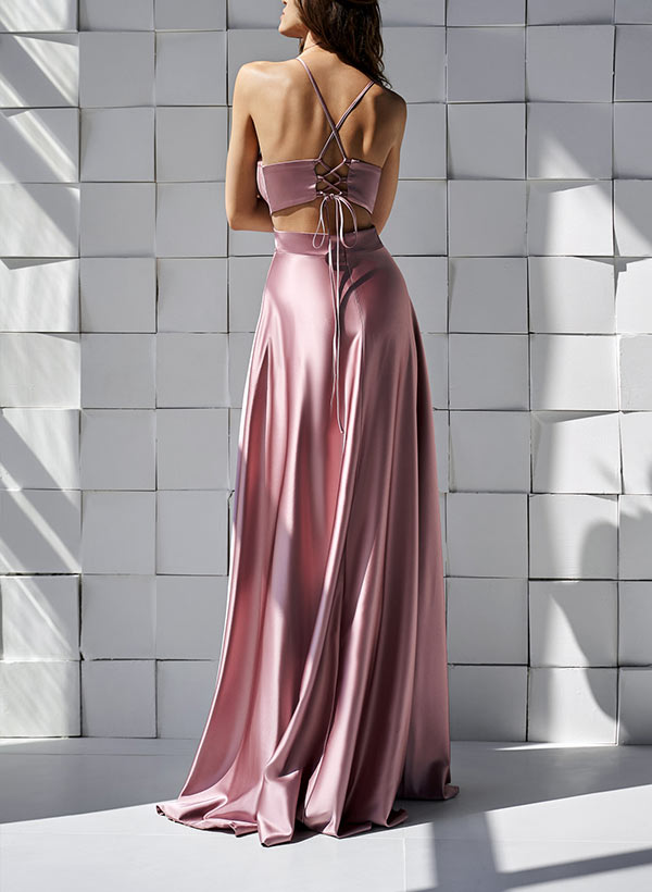 A-Line Sweetheart Sleeveless Floor-Length Charmeuse Bridesmaid Dresses