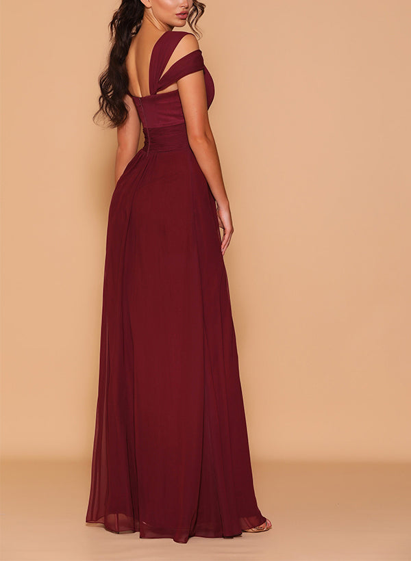 V-Neck Sleeveless Floor-Length Chiffon Bridesmaid Dresses With Front Split