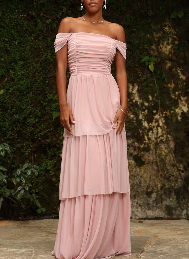 Off-The-Shoulder A-Line Pleated Bridesmaid Dresses