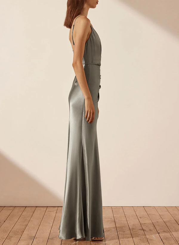 V-Neck Sleeveless Floor-Length Charmeuse Bridesmaid Dresses