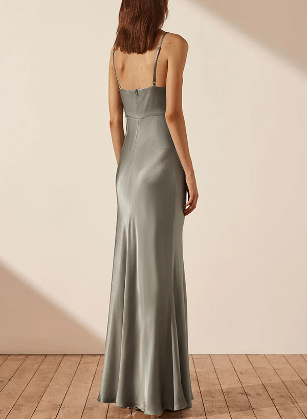 V-Neck Sleeveless Floor-Length Charmeuse Bridesmaid Dresses