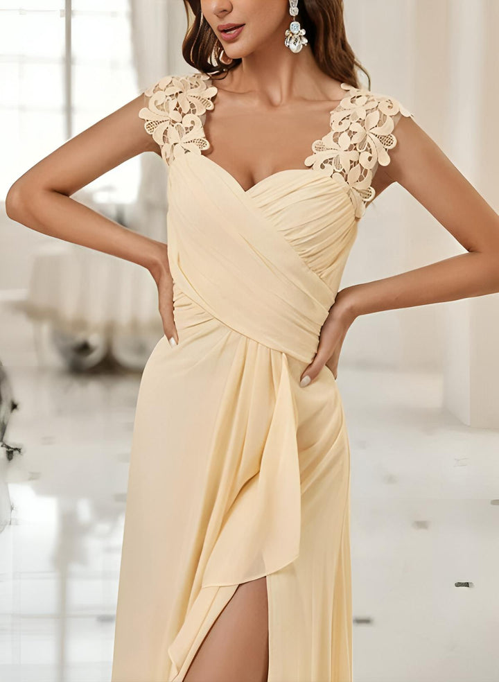 Sweetheart Sleeveless Floor-Length Chiffon Bridesmaid Dresses With Lace