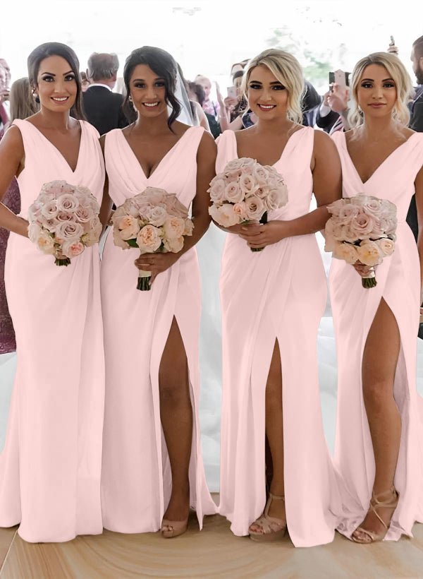 Cowl Neck Sleeveless Chiffon Bridesmaid Dresses With Front Split