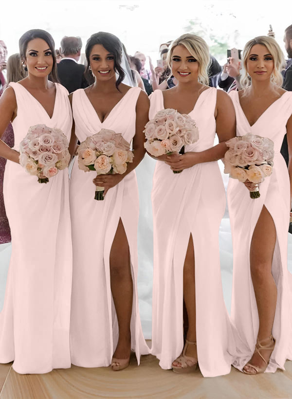 Cowl Neck Sleeveless Chiffon Bridesmaid Dresses With Front Split