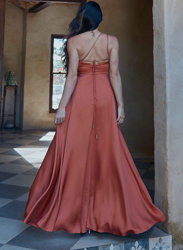 A-Line One-Shoulder Sleeveless Floor-Length Bridesmaid Dresses