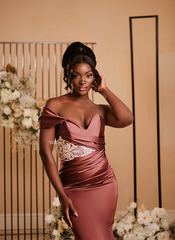Off-The-Shoulder Sleeveless Sweep Train Satin Bridesmaid Dresses - Trumpet/Mermaid