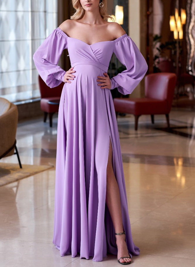 A-Line Bridesmaid Dresses with Long Sleeves and Slit