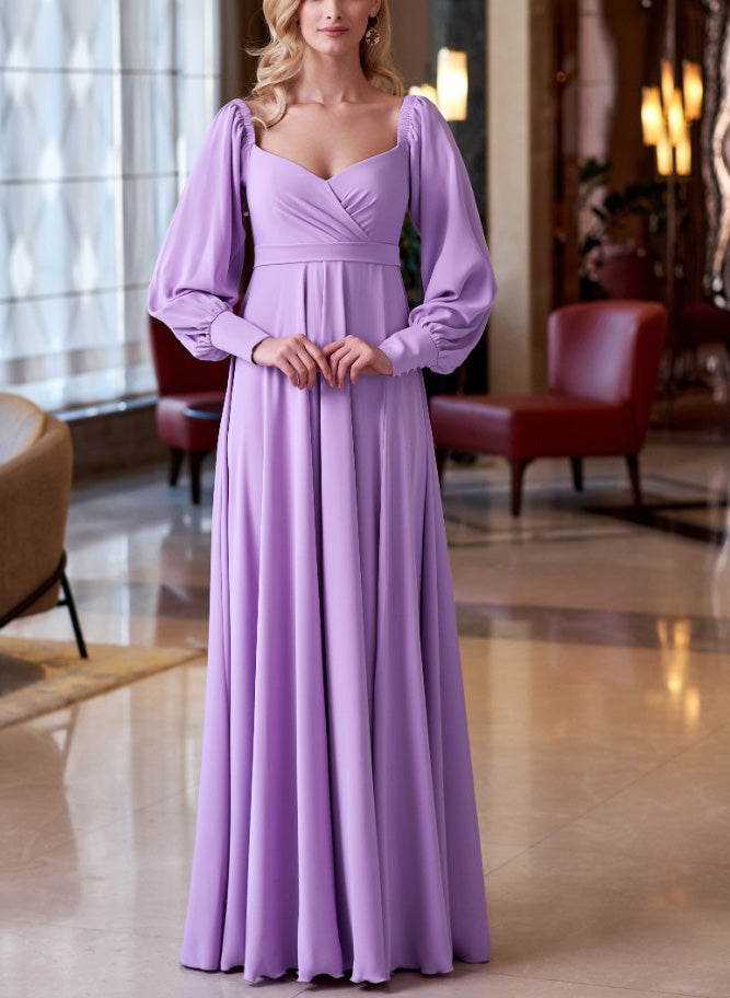 A-Line Bridesmaid Dresses with Long Sleeves and Slit