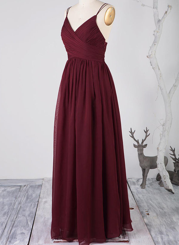 A-Line V-Neck Sleeveless Chiffon Bridesmaid Dresses Featuring Appliques Lace
